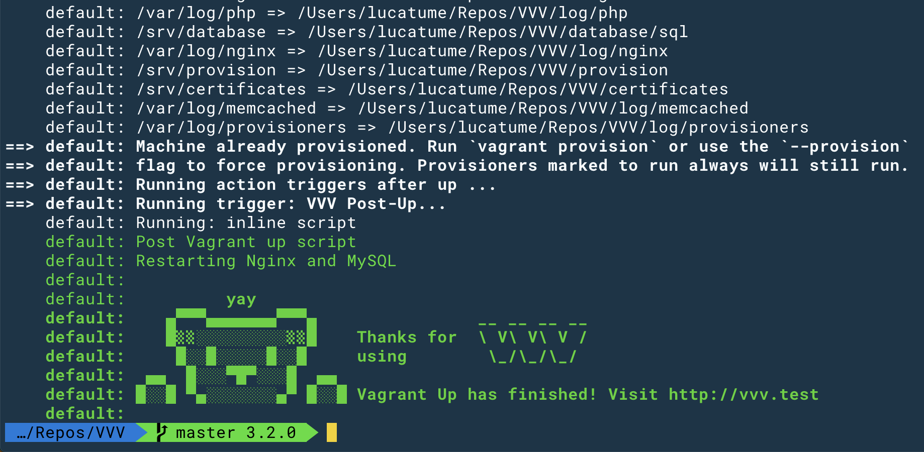 vagrant up command result